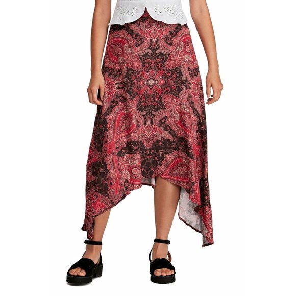Free People At The Shore Women's Size 8 Deep Plum Red Paisley Handkerchief Skirt - Picture 1 of 16